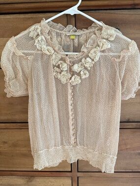 Anthropologie Leifsdottir Blouse with Floral Appliqué